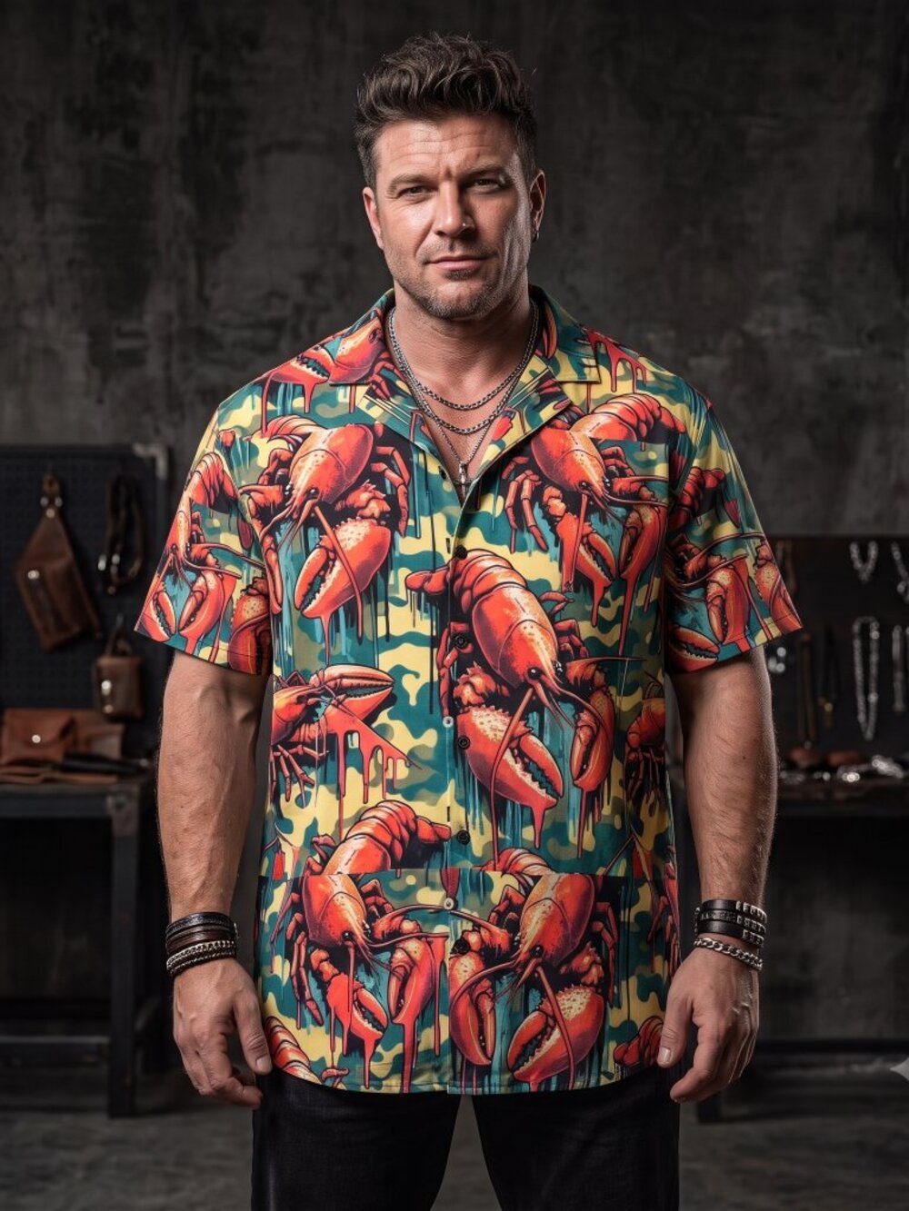 Conceptual Subculture Lobster Soft Cotton Mens Camouflage Shirt Size 2X Gift